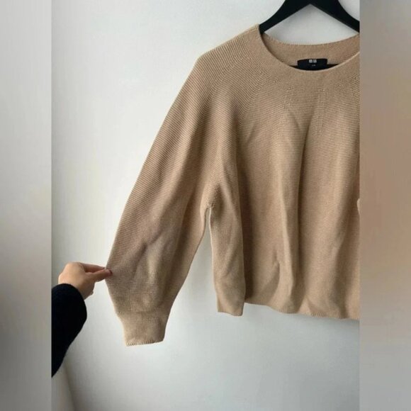 Uniqlo 3D KNIT COTTON CREW NECK SWEATER camel color - Picture 6 of 14